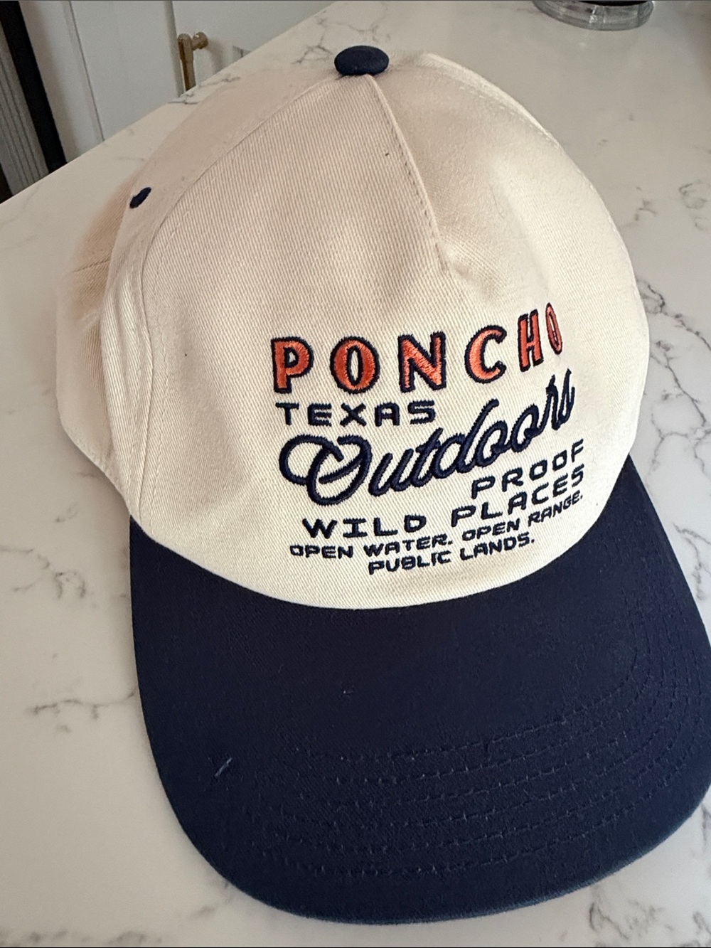 Poncho Outdoors Texas Outdoor Baseball Cap - Cream and Navy - 100% Cotton - NWOT